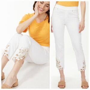 Chico's White Ankle Jeans with Floral Cutouts